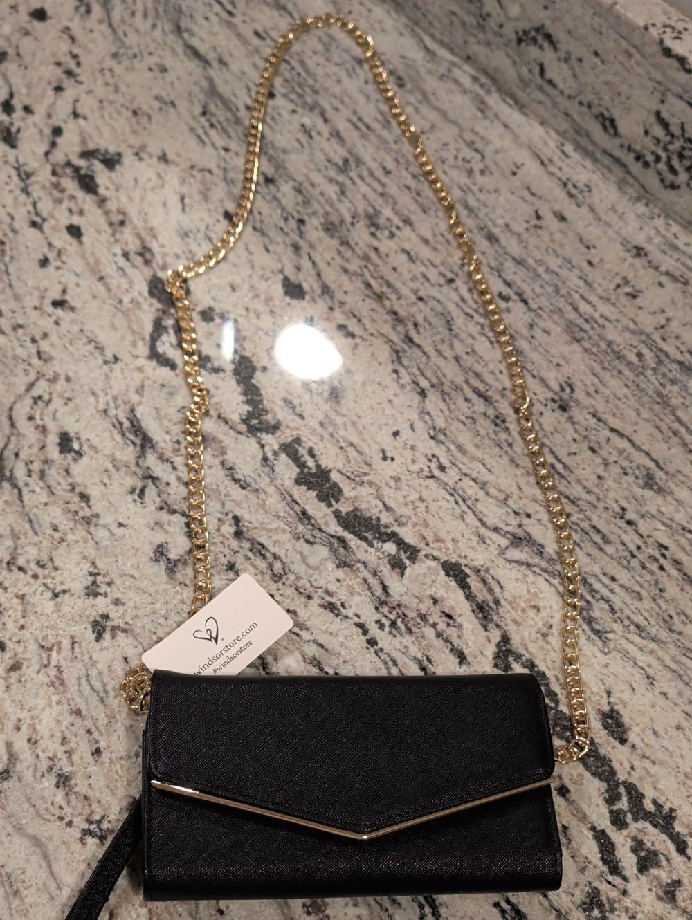 Windsor Black Crossbody Wallet with Gold Chain